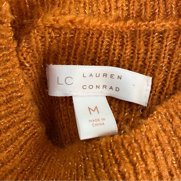 Lauren Conrad orange sweater balloon ruffle sleeve open knit pattern - Picture 8 of 10